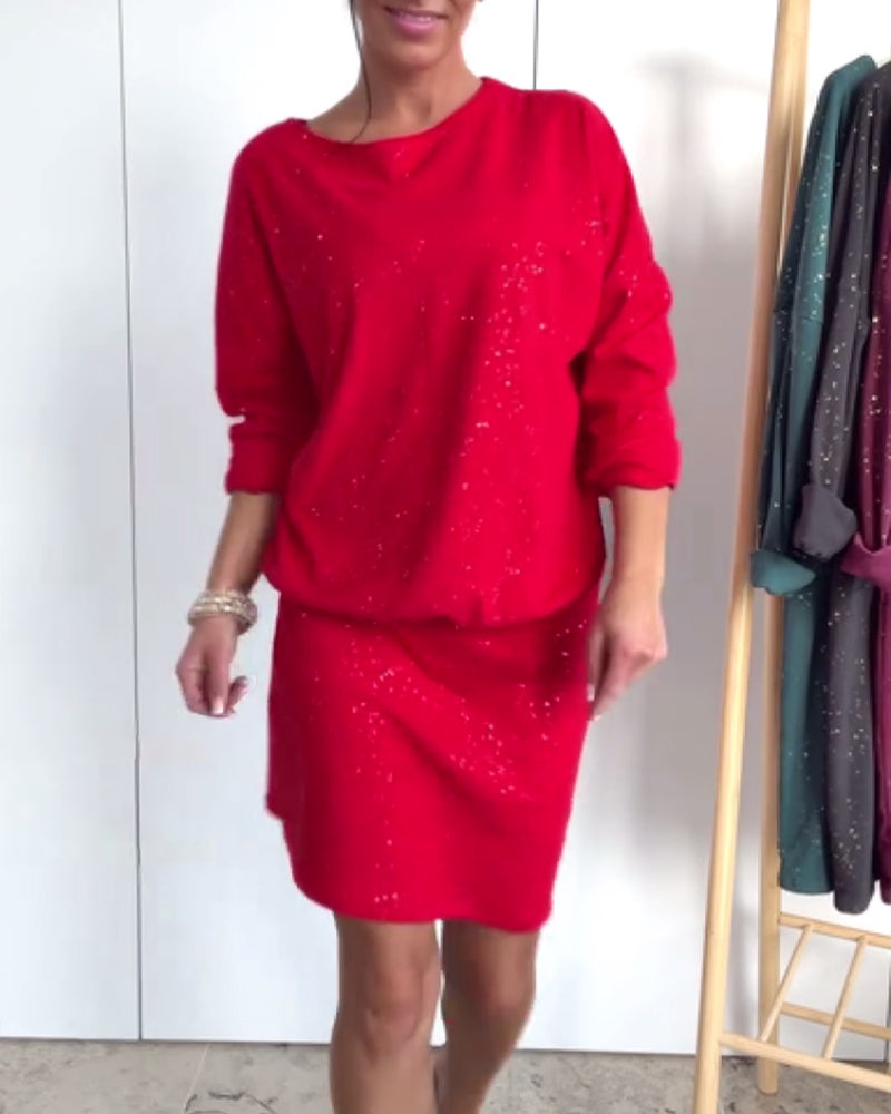 Festliches Pailletten-Rundhalskleid