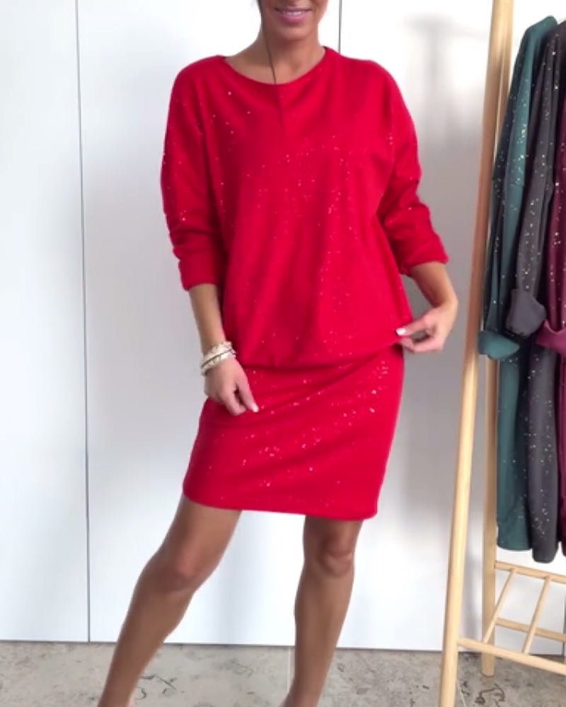 Festliches Pailletten-Rundhalskleid