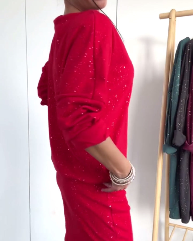 Festliches Pailletten-Rundhalskleid