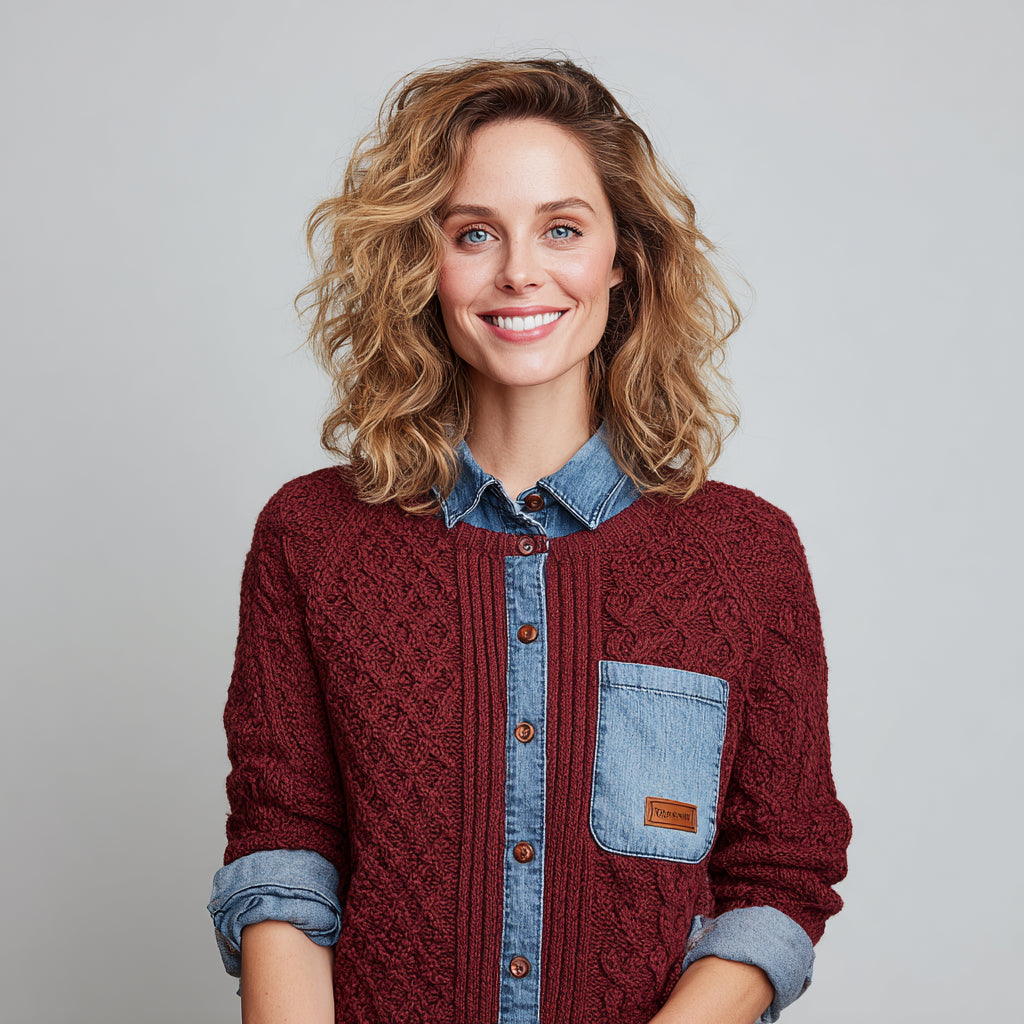 Patchwork-Jeanshemd mit langen Ärmeln