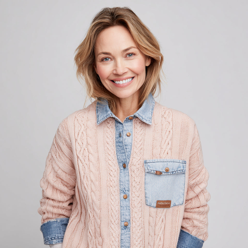 Patchwork-Jeanshemd mit langen Ärmeln