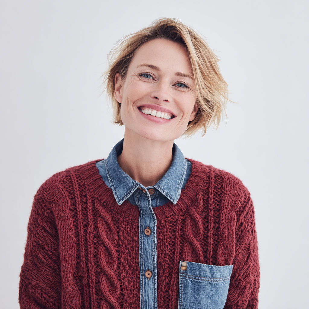 Patchwork-Jeanshemd mit langen Ärmeln