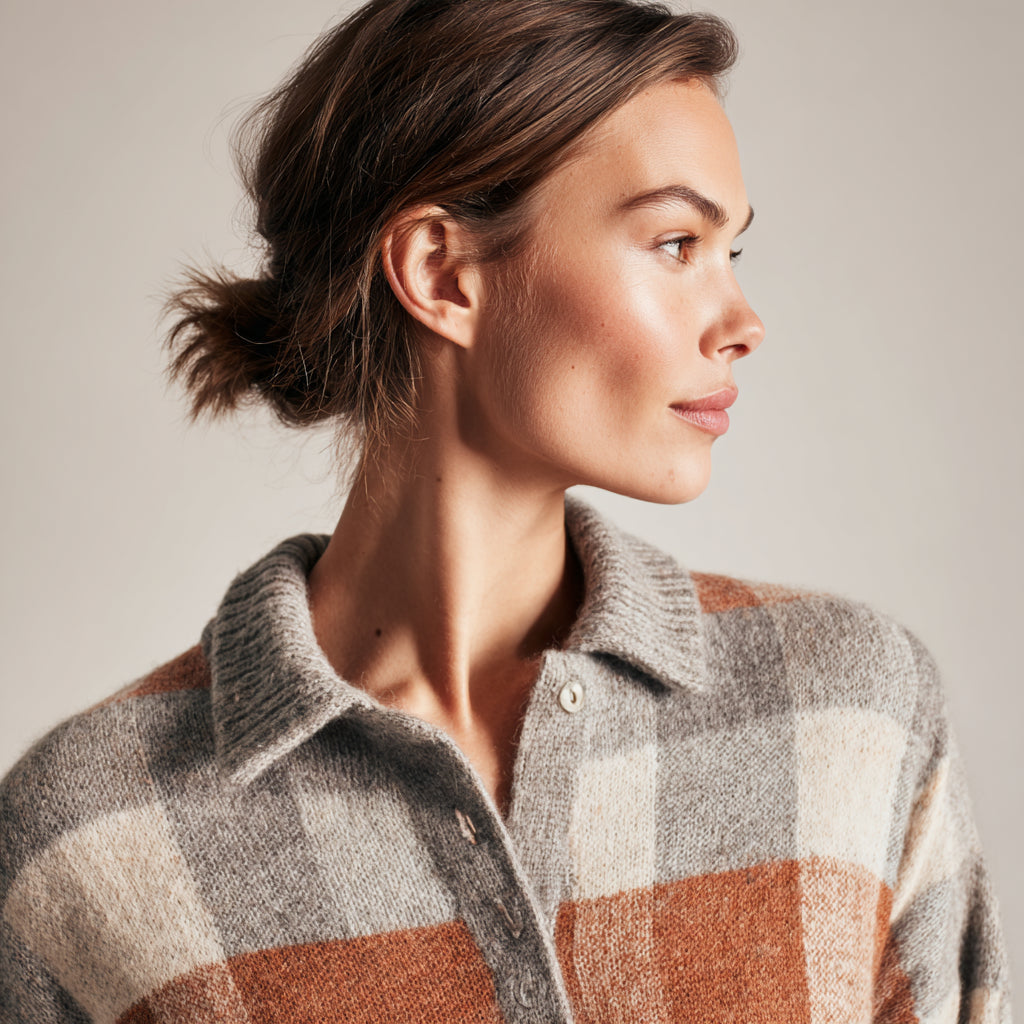 Elena Soft Bloom Kariertes Strickstück