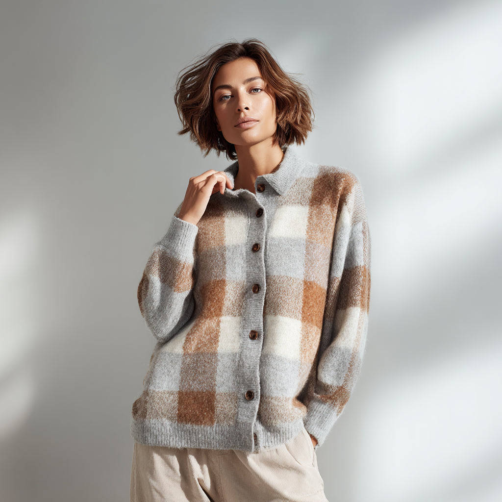 Elena Soft Bloom Kariertes Strickstück